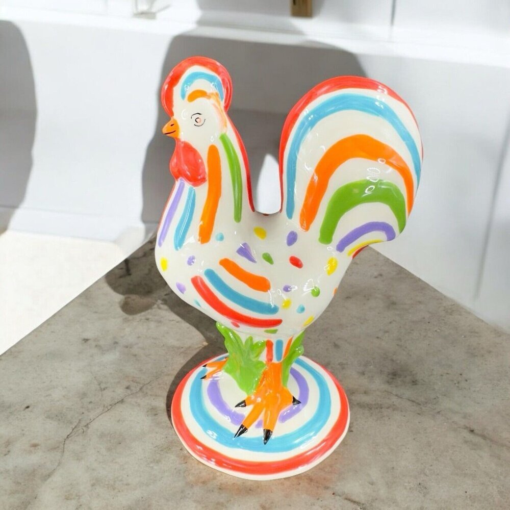 Poultry In Motion‎ Rooster Ceramic Figurine 2010 Speckled Spectrum Multicolor